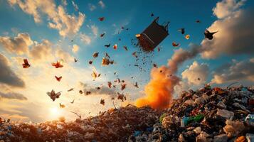 waste incineration plant releasing smoke and debris photo