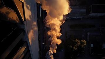 A view of a steam train coming out of the city photo