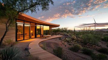 sustainable home with eco friendly design in desert landscape photo