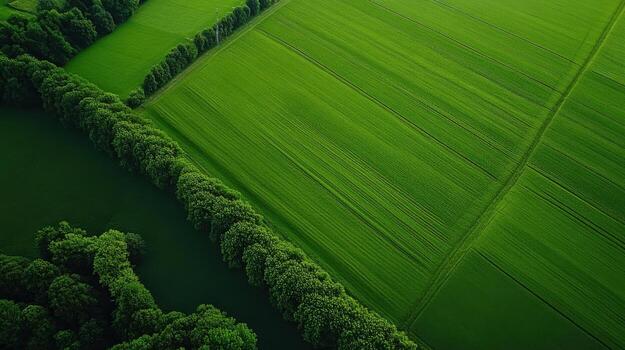 Lush green fields and trees create serene landscape view photo