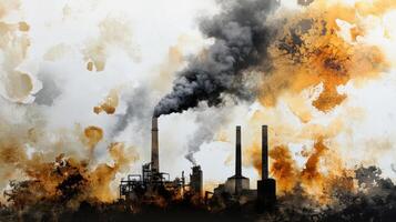 Industrial smoke billowing from factories against dramatic sky photo