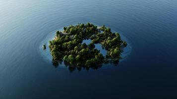 Aerial view of small island surrounded by calm water photo
