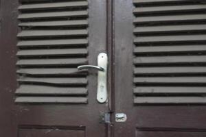 A cat sitting on a door photo