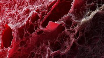 Microscopic view of red biological fibers with intricate texture and organic patterns. Concept of science and cellular research. High quality illustration photo
