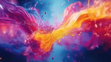Abstract colorful splashes forming a vibrant cosmic scene, symbolizing creativity and energy photo