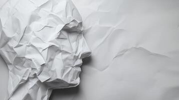 A piece of crumpled paper on a white surface, symbolizing frustration, failure, writers block, and the creative process. photo