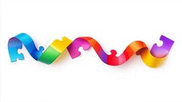 Autism awareness ribbon with vibrant puzzle patterns on a white background photo