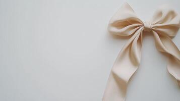 Soft beige ribbon bow placed on a plain light background, showcasing elegant simplicity for crafting and decor projects at any time of the year photo