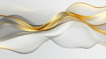 Elegant flowing waves of white and gold create a serene abstract design, ideal for backgrounds or modern artwork photo