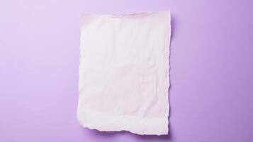 Blank sheet of textured paper on a pastel purple background used for creative design projects, writing, or artistic expressions in a studio environment photo