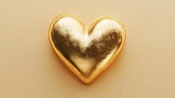 Golden heart symbol resting on a soft beige background, conveying warmth and affection during a romantic celebration photo