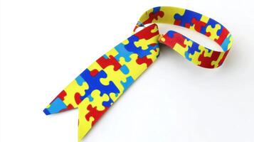 Vibrant multicolored puzzle pattern necktie showcasing creativity and individuality in a unique fashion accessory for casual or formal occasions photo