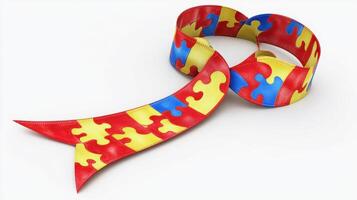 Colorful puzzle ribbon represents awareness and support for autism, designed for events and campaigns throughout the year photo