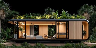 Modern Eco Friendly Tiny House Design Luxurious Living in Nature s Embrace Sustainable Architecture with Green Roof photo