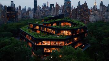Modern Green Roof Building at Night Cityscape Stunning Architecture photo