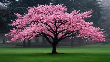 Majestic Pink Cherry Blossom Tree in Full Bloom Springtime Nature Scene photo