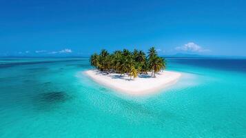 Serene Tropical Island Paradise White Sand Beach and Lush Palm Trees in Turquoise Ocean photo