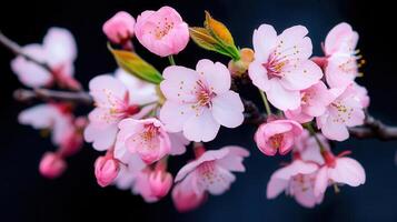 Delicate Pink Cherry Blossoms in Full Bloom Close Up Spring Flowers photo