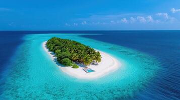 Tropical Island Paradise Secluded Beach Getaway with Turquoise Waters and Lush Palm Trees photo