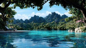 Serene Tropical Poolside Escape Luxurious Resort Tranquil Mountain View photo
