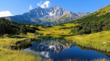 Majestic Mountain Lake Reflection Serene Landscape Nature Stunning View photo