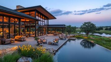 Luxurious Modern Ranch House with Infinity Pool at Sunset Stunning Landscape Design photo