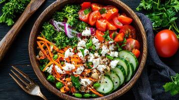 Healthy Quinoa Salad Bowl with Fresh Vegetables and Feta Cheese Vibrant and Delicious Meal Prep Idea photo