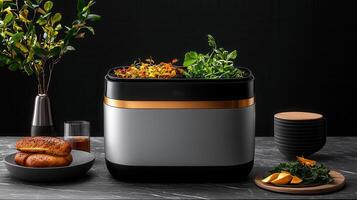 Modern Smart Indoor Herb Garden System Growing Fresh Herbs and Microgreens at Home photo