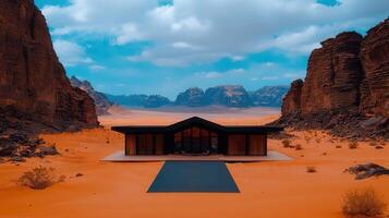 Modern Desert House Stunning Architecture in Wadi Rum Jordan Breathtaking Landscape photo