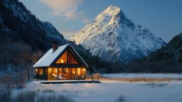 Cozy Cabin Getaway Winter Wonderland Mountain Retreat Snowy Landscape photo