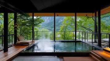 Serene Private Onsen Bath with Mountain View Luxurious Japanese Spa Resort Relaxation photo