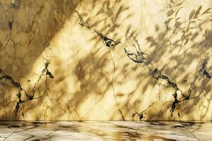 A textured wall with marble patterns and soft shadows, creating an elegant backdrop. photo