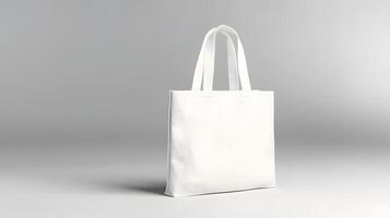 White Cotton Tote Bag Mock up Against Gray Background photo