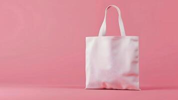 Mock up White Tote Bag on Pink Background photo