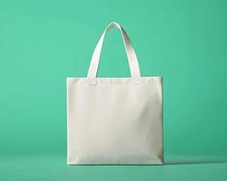 White Tote Bag Mock up on Teal Background photo