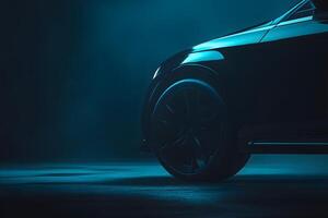Black Car Front Wheel and Side Profile photo