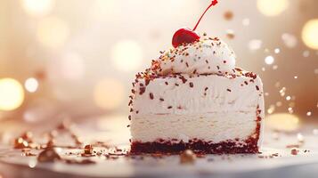 Ice Cream Cake Slice with Sprinkles and Cherry photo