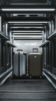 Two Suitcases in a Metallic Corridor photo