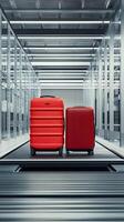 Two Red Suitcases on Airport Baggage Carousel photo