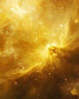 Golden Nebula Digital Rendering of Gaseous Clouds and Stars photo