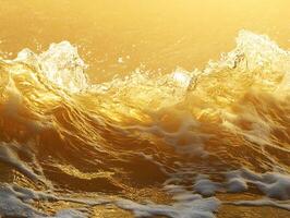Golden Ocean Wave with Foam and Splashes photo