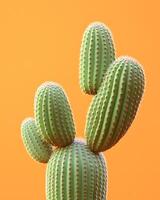 Green Cactus with Three Pads Against Orange Background photo