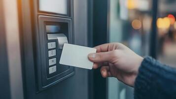 Hand Inserting Blank Card into Card Reader photo