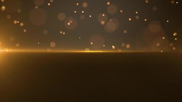 Abstract animation concept of gold particles 4k loop bokeh background with light particles on dark background. Animation footage with light leakage effect. Seamless loop video