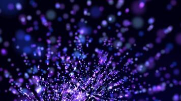 Abstract particle background with bright laser lines of light and shiny dots. Seamless loop video