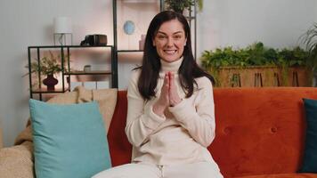 Excited happy woman surprised, shocked by sudden victory, good win news, celebrating, wow reaction video