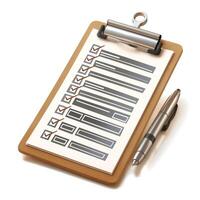 Close-up of a clipboard with a checklist and a silver pen, symbolizing task management and organization. photo