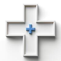 A minimalist design featuring a blue medical cross in a white frame, symbolizing health and care. photo