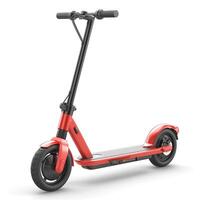 A vibrant red electric scooter stands stylishly against a white background, showcasing its modern design and sleek curves. photo