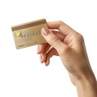 A close-up of a woman's hand holding a gold credit card with a focus on elegance and sophistication. photo